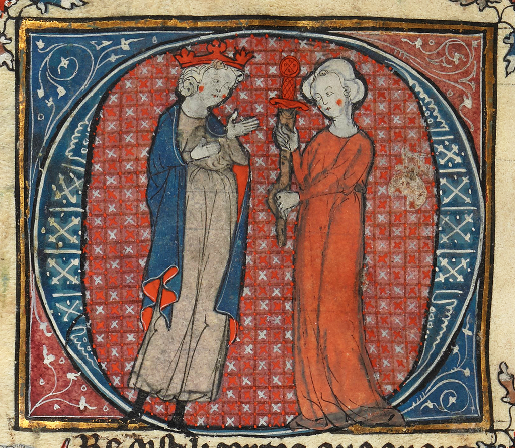 Morgan gives Arthur the fake Excalibur
Manuscrit médiéval enluminé
British Library MS 38117
British Library, Londres